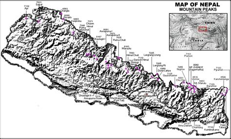 Map Of Nepal Himalayas Highest Mountain Peaks