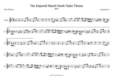 The imperial march (darth vader's theme), is a musical theme present in the star wars franchise. tubescore: Sheet Music for The Imperial March for Flute. Star Wars music scores by John Williams ...