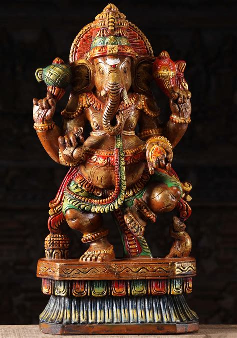 Sold Yosiah Wooden Dancing Ganesha Sculpture 24 76w1lm Hindu Gods And Buddha Statues