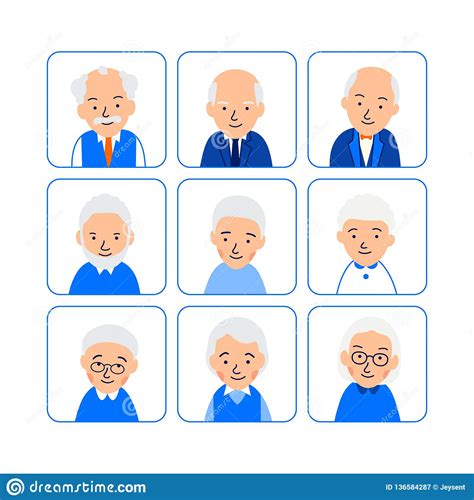 Set Avatars Happy Old People Icons Of Heads Of Elderly People In
