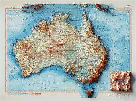 Australia Topographic Map 1967 Shaded Relief Map Fine Art Print