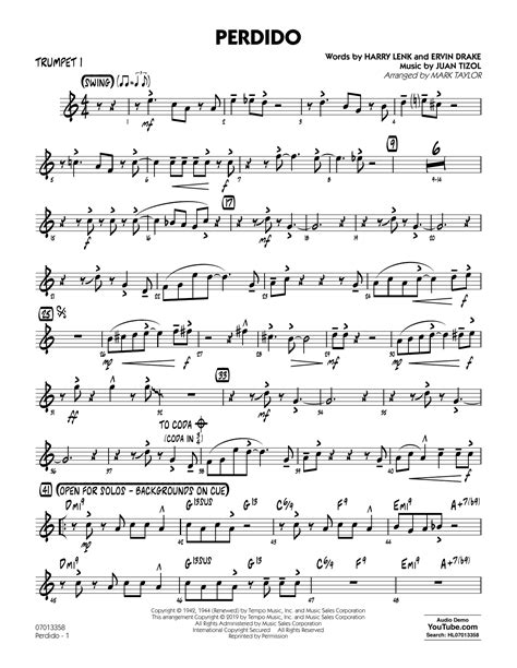 Perdido Arr Mark Taylor Trumpet 1 Sheet Music Duke Ellington