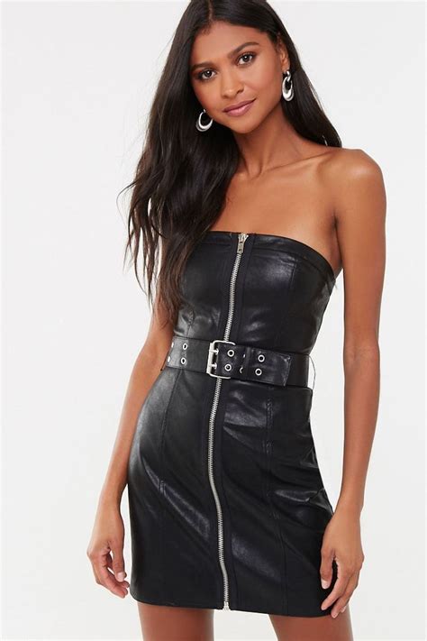 Belted Faux Leather Dress In 2020 Faux Leather Dress Mini Tube Dress