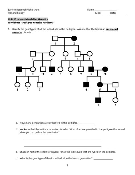 Would these two chromosomes be expected to pair with each other during meiosis? Genetics Pedigree Worksheet Key | db-excel.com