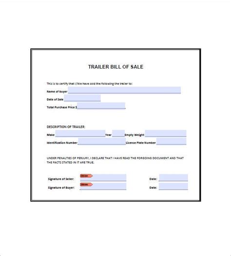 Trailer Bill Of Sale Template Hq Printable Documents