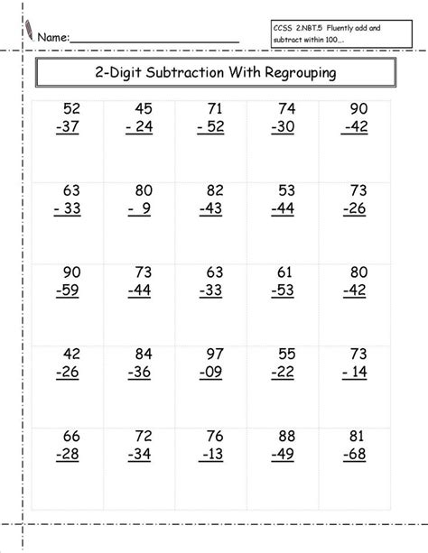 2 Digit Subtraction With Regrouping Worksheets 2nd Grade Addition And