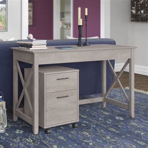 White wash / mixed white wash / silver Key West Washed Gray 48" Writing Desk with 2 Drawer Mobile ...