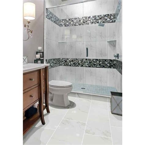 Made from heated, refined clay, porcelain tile is one of the most durable tile materials. Daltile, Florentine Carrara Porcelain 12-inches x 24-inches - Stone Look Tile FL061224F1PK - The ...