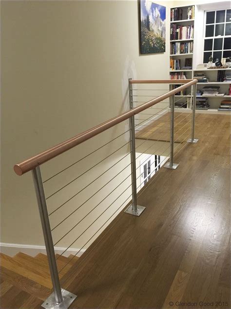 Custom Made Copper Handrail With Stainless Steel Cables Cable Stair