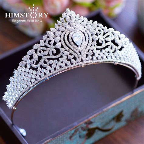 Himstory Large Full Zircon Hair Tiara Copper Micro Pave Full Cz Bride Crown Wedding Hair Jewelry