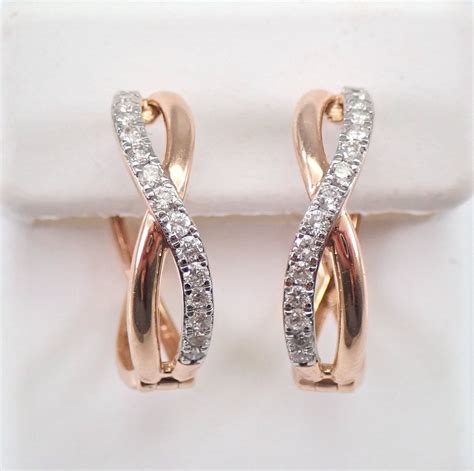 14k Rose Gold Diamond Hoop Earrings Diamond Hoops Huggies T Modern