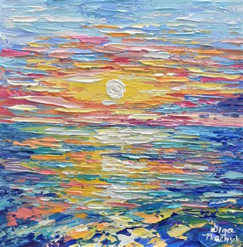 Sunset Full Of Color Original Acrylic Palette Knife Painting 2019