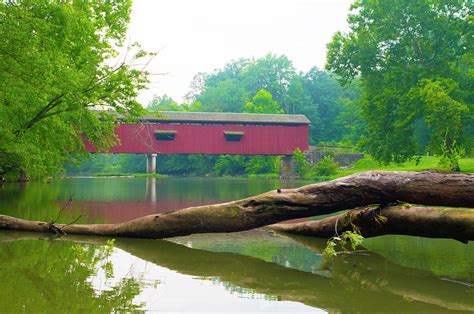 Bridge Red Covered Bridge On Mill Creek Owen County Indiana Photograph