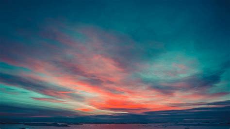 Antarctic Nature Beautiful Colorful Sunset Cloudy Sky Bright Orange