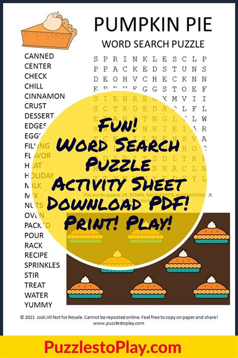 Pumpkin Pie Word Search Puzzle In 2022 Ing Words Free Printable Word