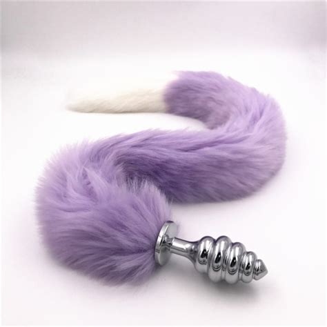 Anal Plug Thread Faux Fox Tail Butt Stopper Purple And White Tails