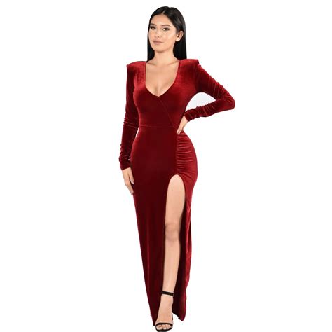 Elegant Sexy Woman Evening Party Dresses Velvet Long Sleeve Maxi Bandage Dress Christmas Club