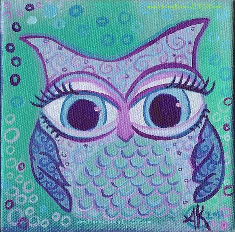 Owl Painting Blue Purple And Green Original Oil On By Huneybunny Owl