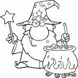 Wizard Coloring Magic Potion Wand Halloween Printable Drawing Preparing Waving Tin Witch Magical Drawings sketch template