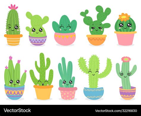 Cartoon Cactus Cute Succulent Or Cacti Plant Vector Image
