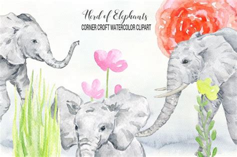 Elephant Clipart Watercolor Elephants Herds Of Elephants Etsy Uk