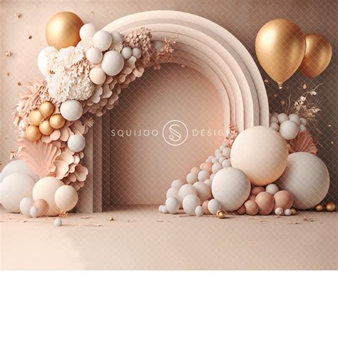 Birthday Balloon Garland Digital Backdrop Blush