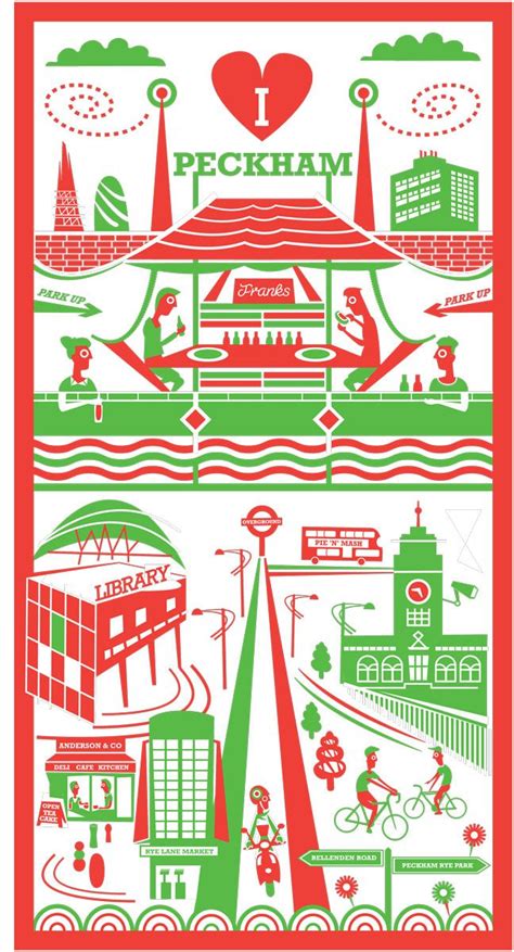 Red And Green Screen Print Of Peckham South London Illustration Ray
