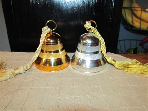 2 Vintage Gold And Silver Music Box Bells From Reuge Christmas Tree