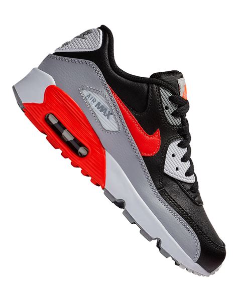 Boys Grey And Red Nike Air Max 90 Leather Life Style Sports