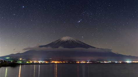 Photo Mount Fuji Japan Stars Volcano Nature Sky Night 2560x1440