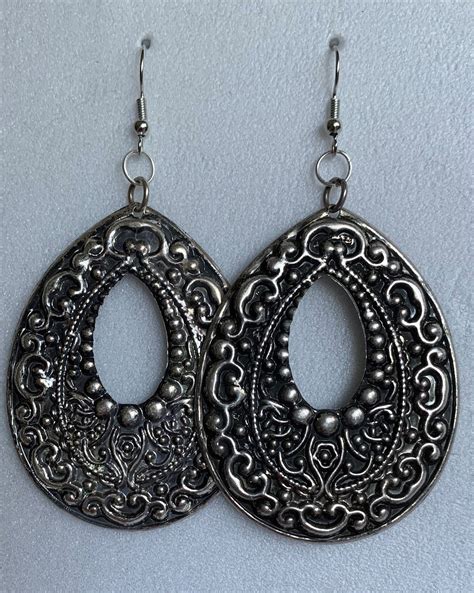 Large Silver And Black Dangle Earrings Free Shipping Etsy