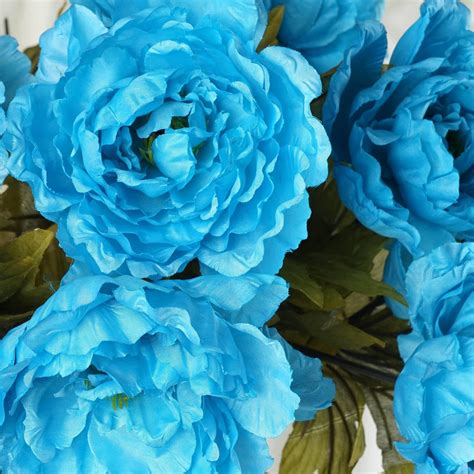 6 Bush 42 Pcs Turquoise Artificial Queen Peony Flowers Bridal Bouquet