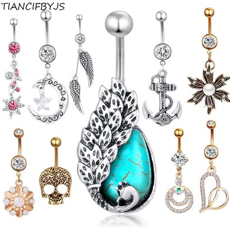 Tiancifbyjs Woman Dangling Belly Navel Rings Skull Heart Flower 14g Body Piercing Nombril 1pcs