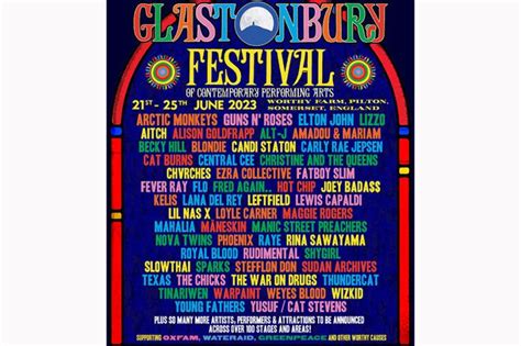 Glasto Latest Full Glastonbury Festival 2023 Line Up On Offical Poster