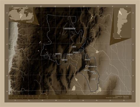 Catamarca Argentina Sepia Labelled Points Of Cities Stock
