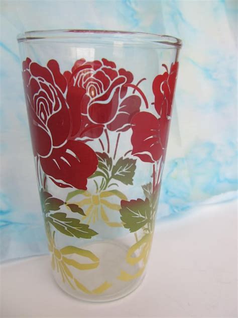 Vintage Drinking Glass Red Roses 8 Oz Anchor By Susandeanne