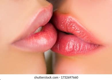 Womans Lips Close Lesbian Kiss Intimate