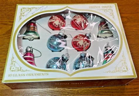 Vintage Shiny Brite Mercury Glass Mica Stencil Christmas Ornaments Box Picclick