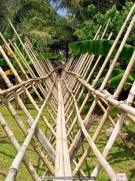 Bamboo Bridge To The Bidayu House Photo Sarawak Cultural Village And