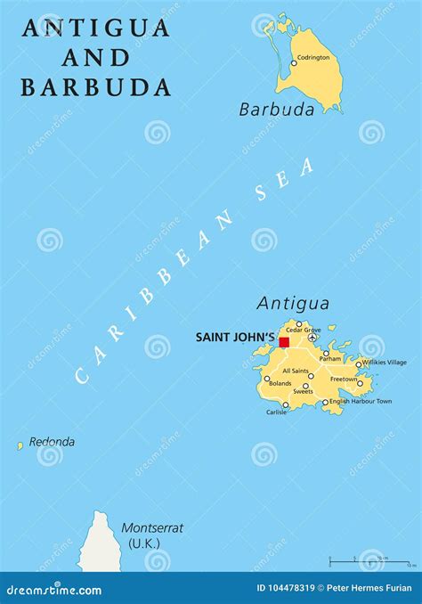 Antigua And Barbuda Political Map Stock Vector Illustration Of