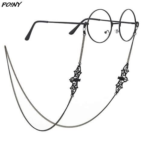creative retro black bat glasses chain women fashion hanging neck personality eyewear lanyard