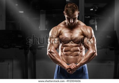 Sexy Muscular Man Posing Gym Shaped Stock Photo Edit Now 492004606
