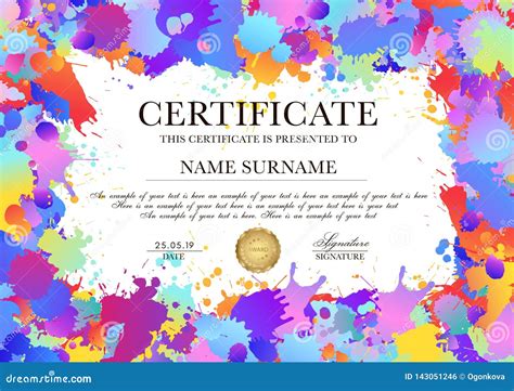 Certificate Diploma Template With Colorful Pattern Background Art