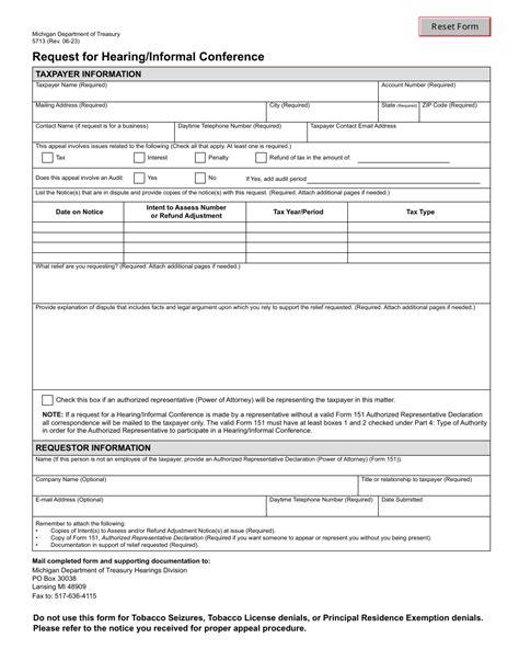 Form 5713 Download Fillable Pdf Or Fill Online Request For Hearing