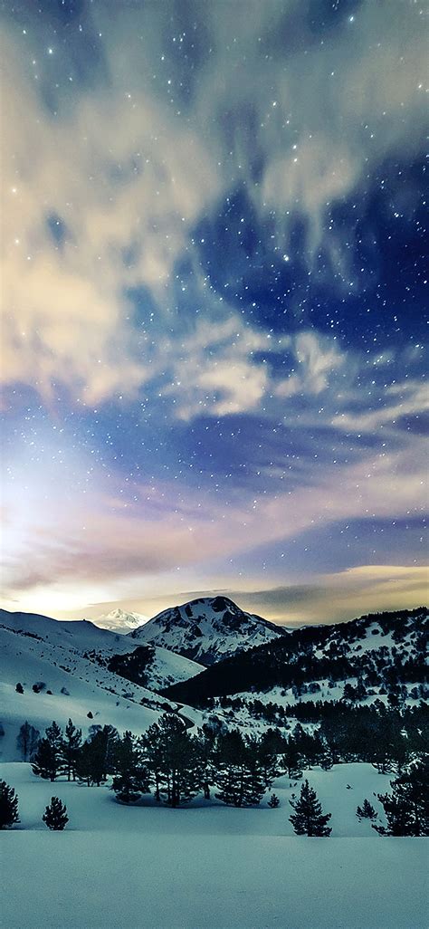 Iphonex Wallpaper Mk79 Aurora Star Sky Snow Night Mountain Winter