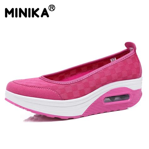 Minika Summer Women Casual Shoes Breathable Mesh Platform Lazy Wedges