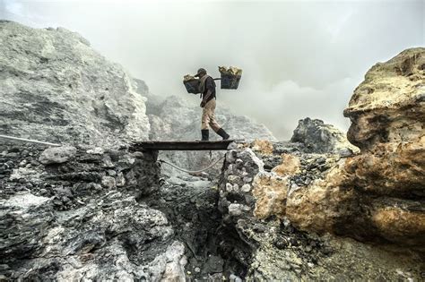 Stunning Photos Of Treacherous Sulfur Mining On An Active Volcano The