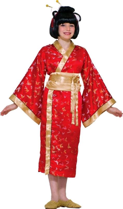 Girls Kimono Red Asian Geisha Madame Butterfly Costume Ebay