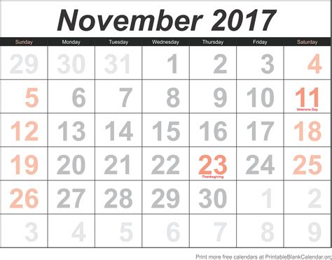 November 2017 Free Printable Calendar Printable Blank