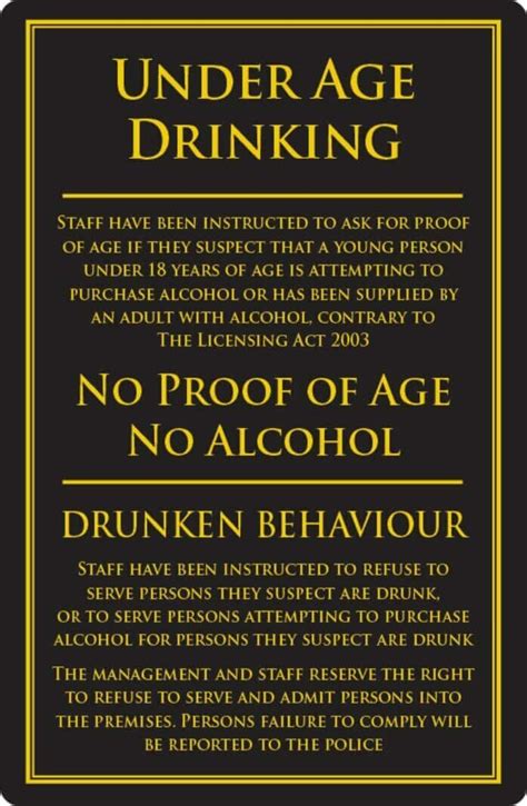 Under Age Drinking Sign Pub Bar Restaurant Licensing Notice No Alcohol